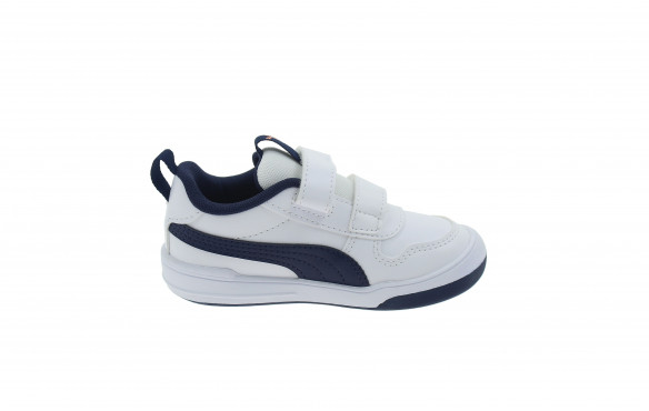 Zapatillas puma multiflex sl blanco azul de niño.